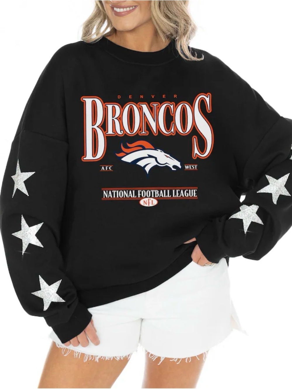 Gameday Couture Denver Broncos Women's Black Star-Sleeve Crewneck Sweatshirt